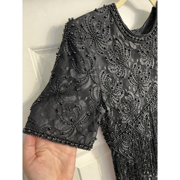 Vtg Black Beaded Cocktail Dress‎ Sz Small Silk Flapper Fairy Whimsigoth Prom - Picture 2 of 13